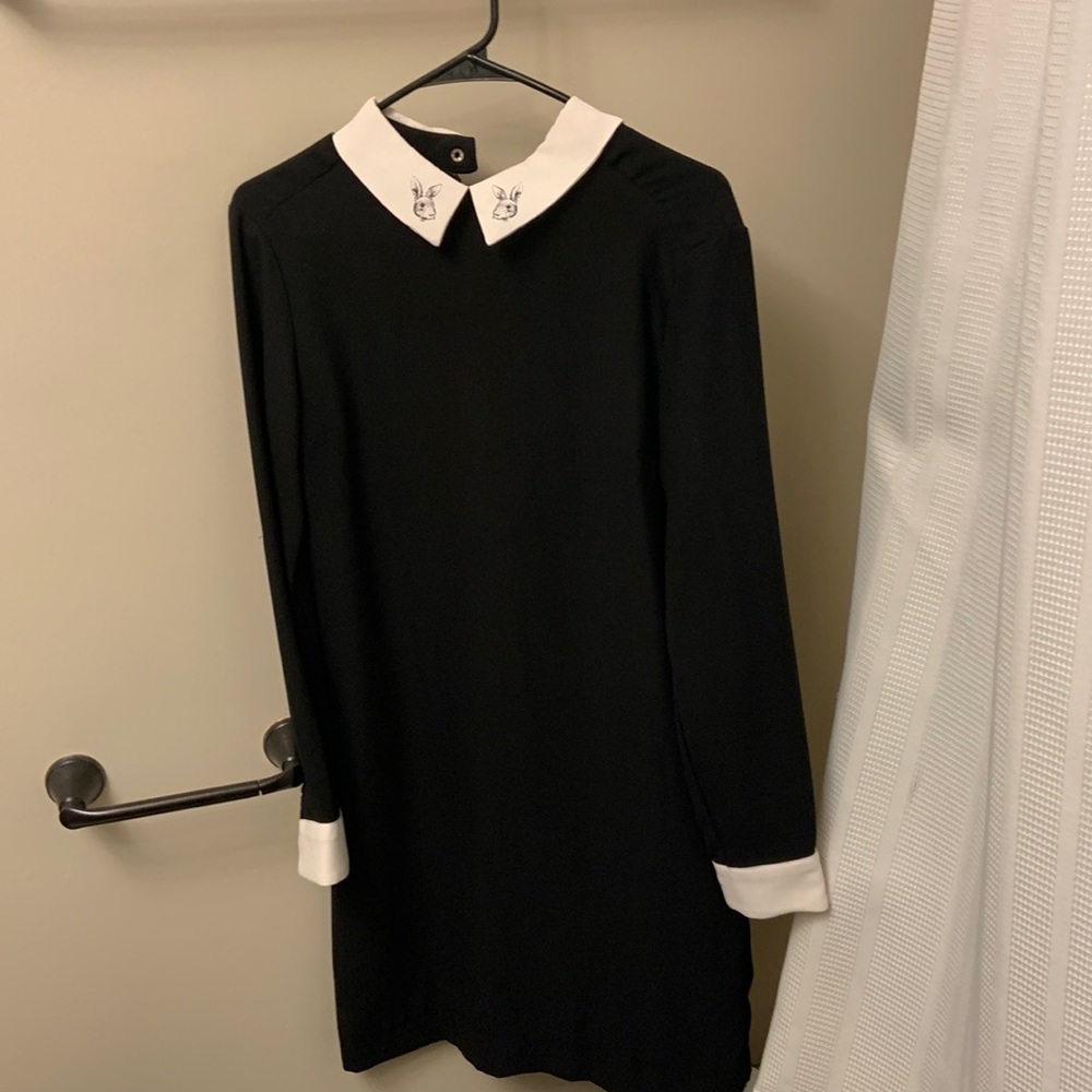 White collar black dress with white cuffs